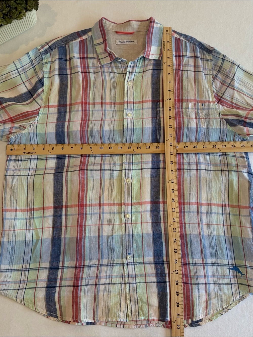 Tommy Bahama Plaid Button Front Shirt XL Short Sleeve Linen Blend Coastal - Picture 4 of 8